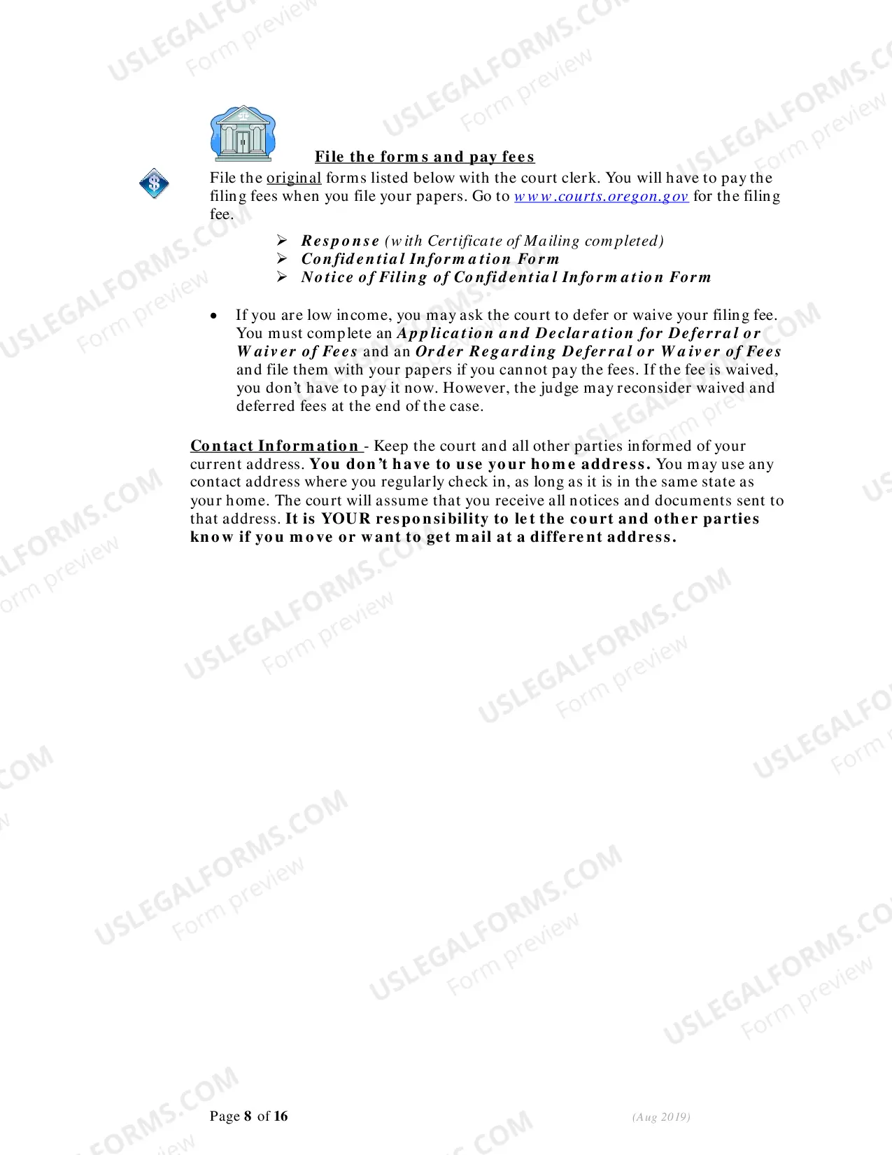 Preview Instructions - Responding to Petition for Dissolution (Divorce)