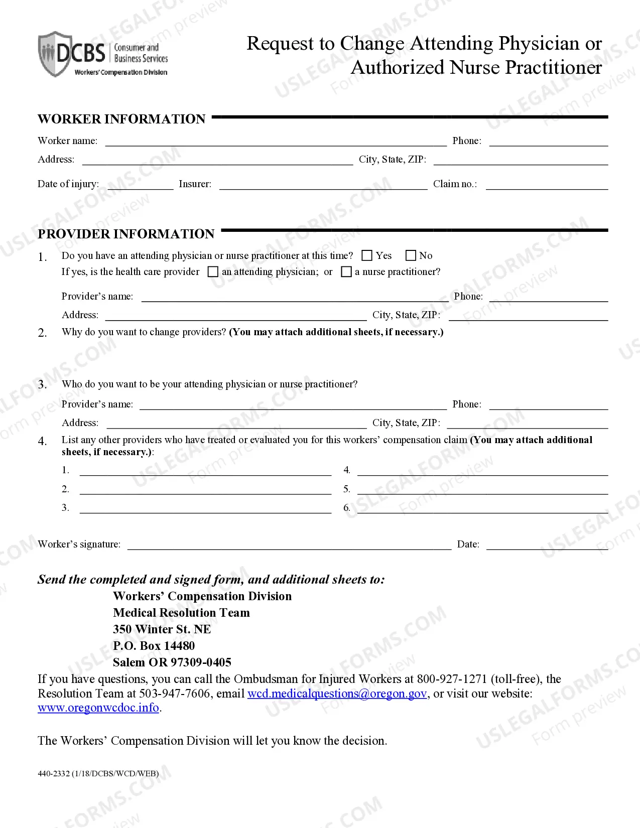 Preview Workers Request to Change Attending Physician or Authorized Nurse Practitioner