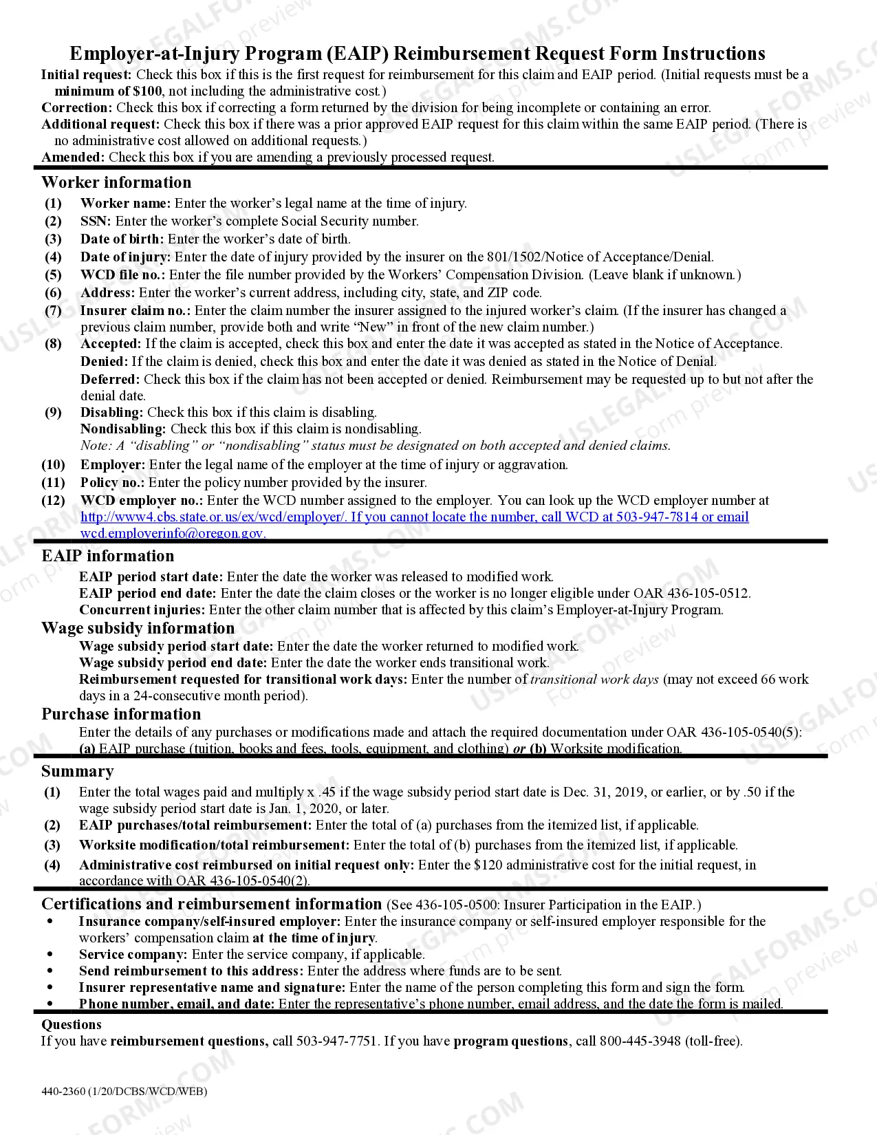 Preview Employer-At-Injury Program (EAIP) Reimbursement Request Form