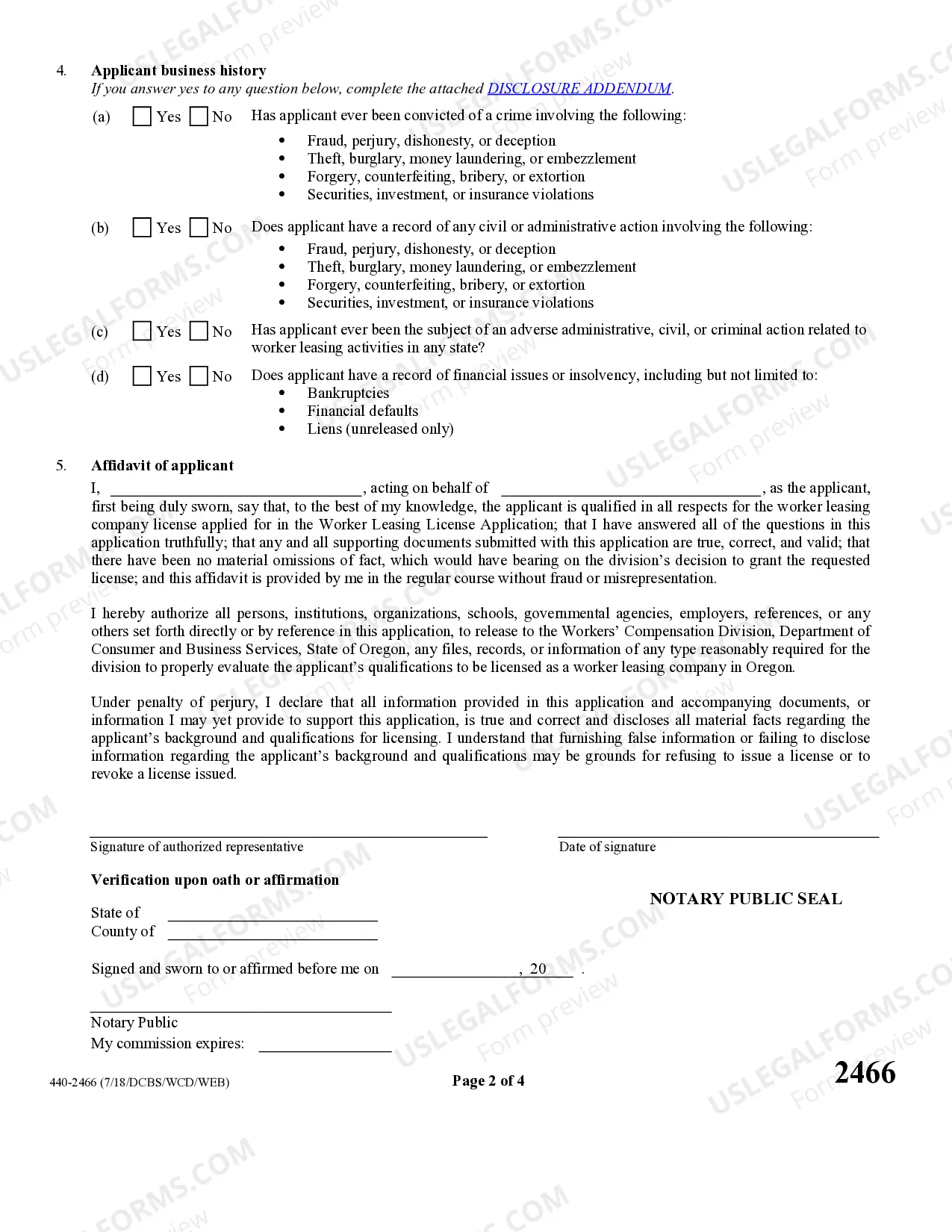Preview Application for Oregon Worker Leasing License