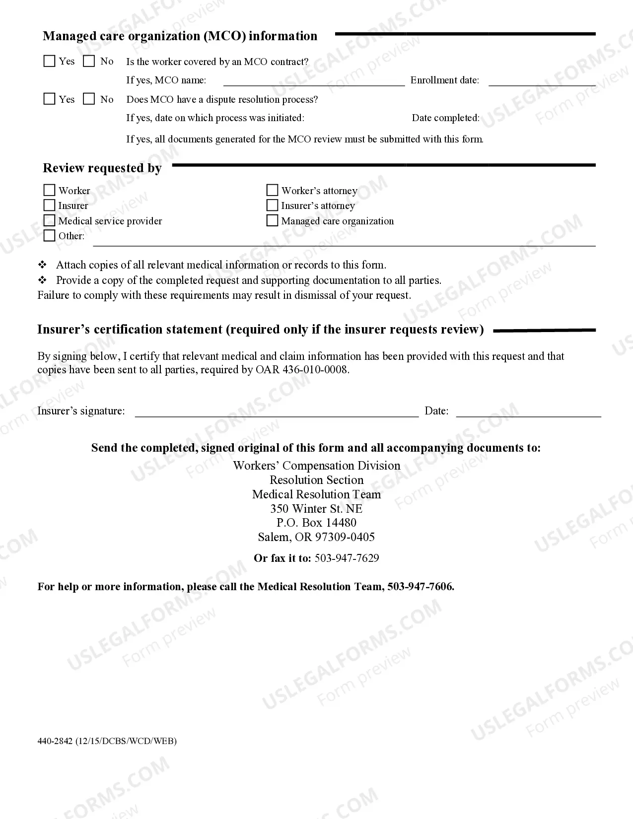 Preview Request for Dispute Resolution of Medical Issues and Medical Fees