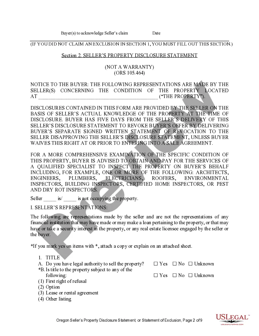 Preview Residential Real Estate Sales Disclosure Statement