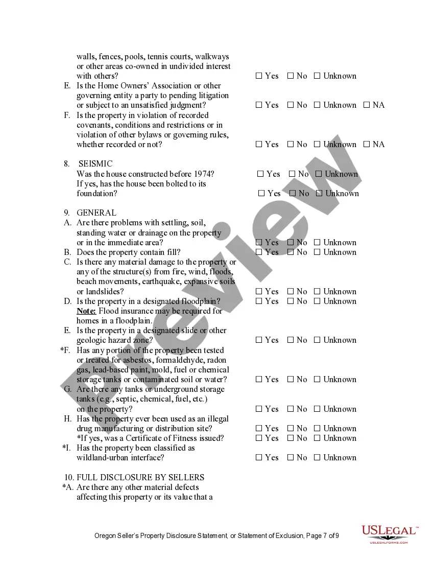 Preview Residential Real Estate Sales Disclosure Statement