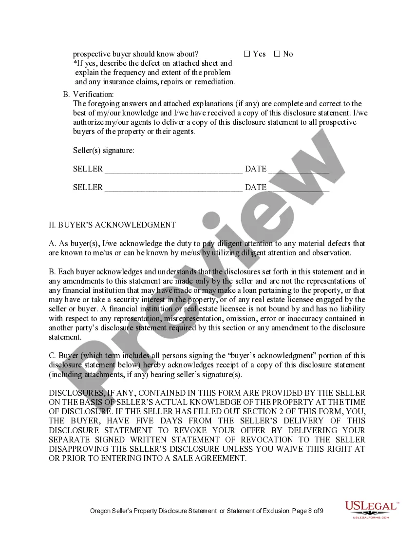 Preview Residential Real Estate Sales Disclosure Statement