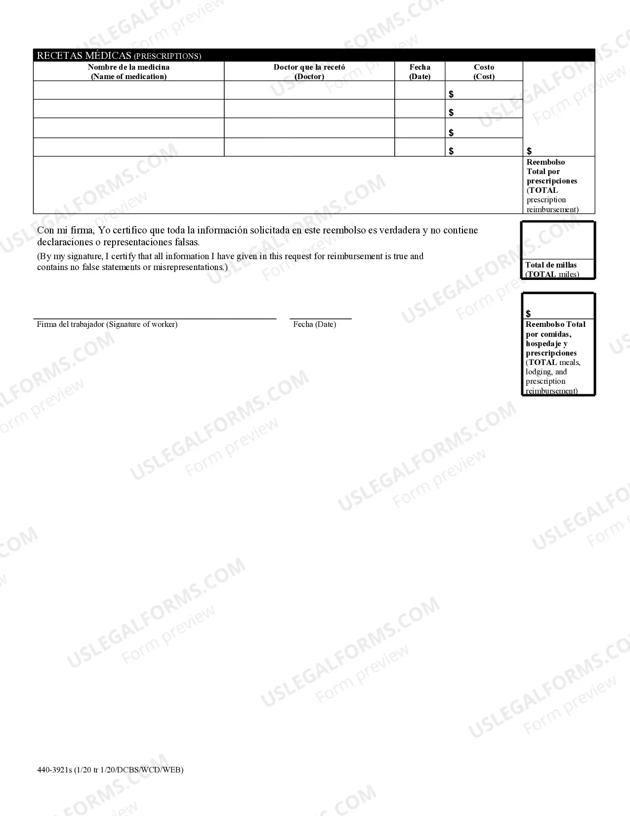 Preview Workers Compensation Request for Reimbursement of Expenses - Spanish