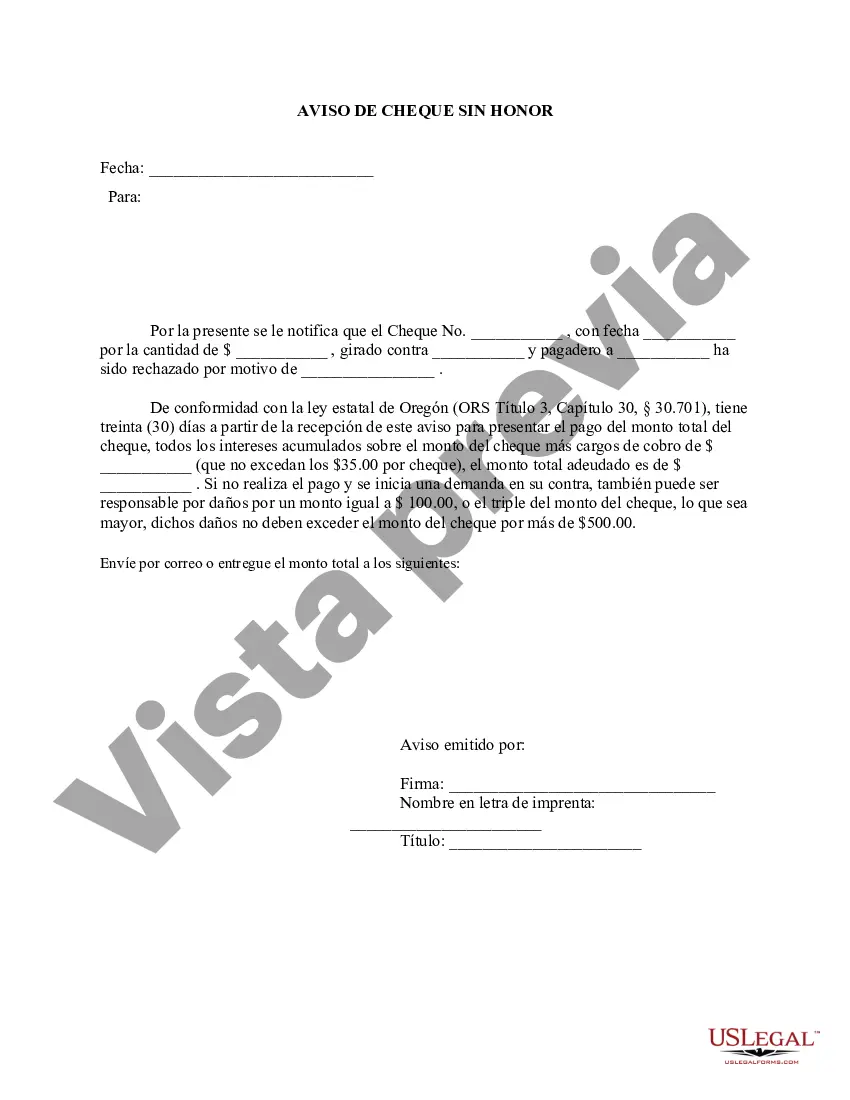Preview Aviso de cheque sin fondos - Civil - Palabras clave: cheque sin fondos, cheque sin fondos