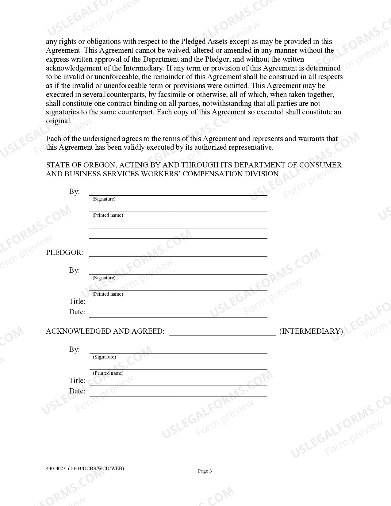Preview Workers Compensation Security Agreement and Notice to Intermediary