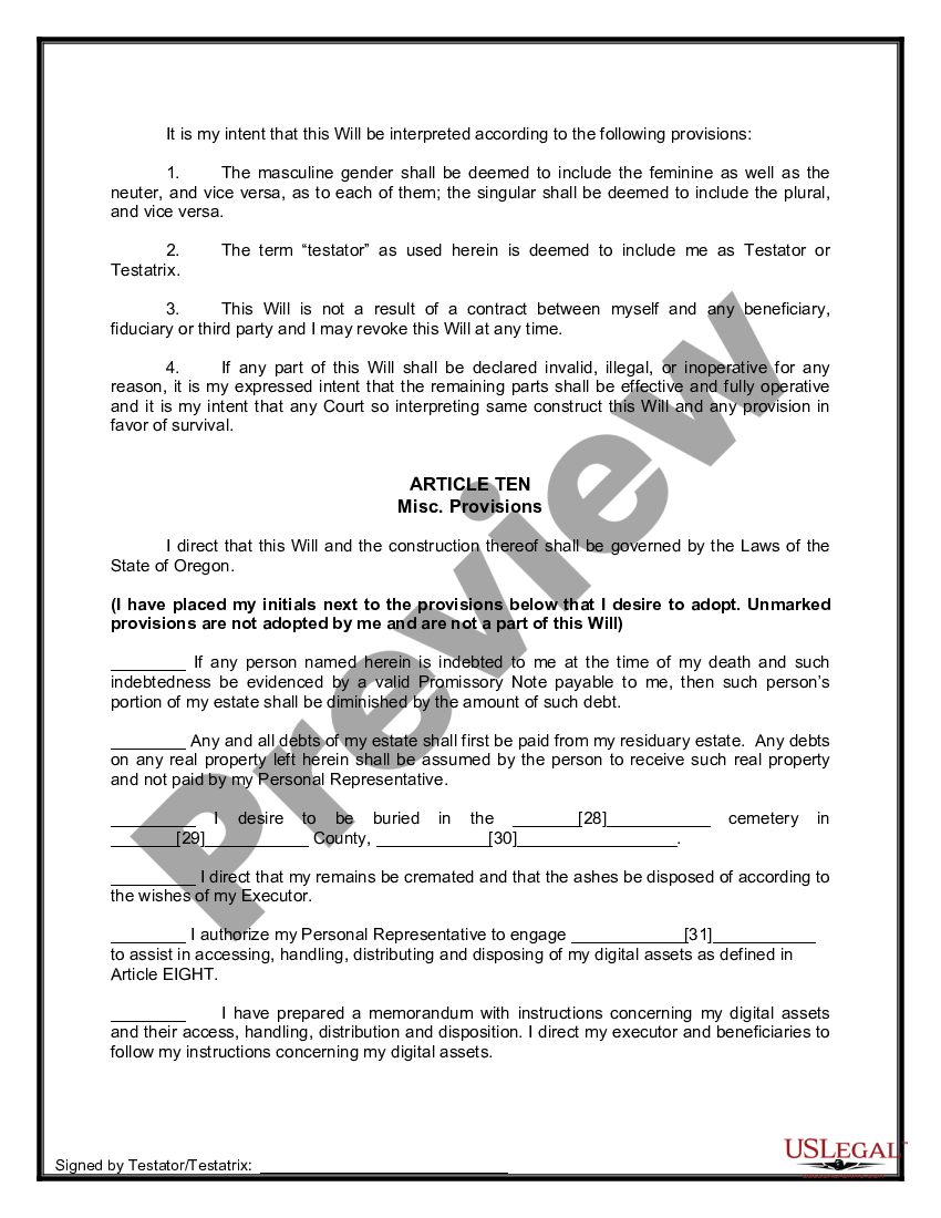 page 7 Mutual Wills containing Last Will and Testaments for Unmarried Persons living together with No Children preview