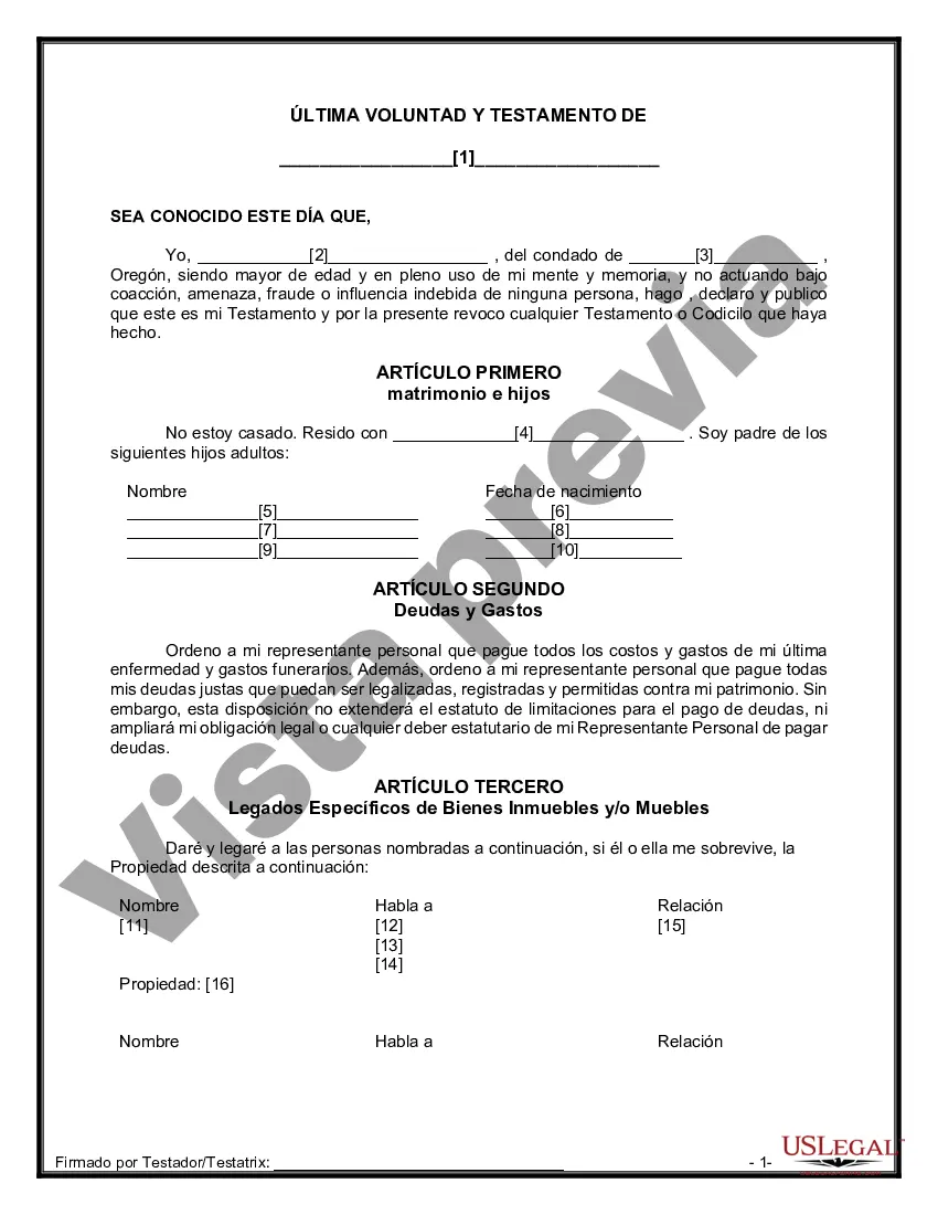 Preview Paquete de Testamentos Mutuos de Últimas Voluntades y Testamentos para Personas Solteras que conviven con Hijos Adultos