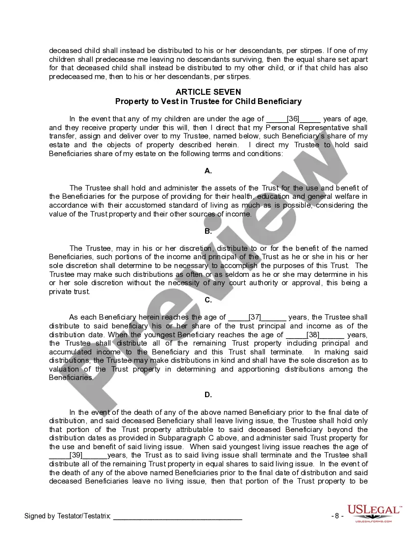 Preview Mutual Wills or Last Will and Testaments for Man and Woman living together, not Married with Minor Children