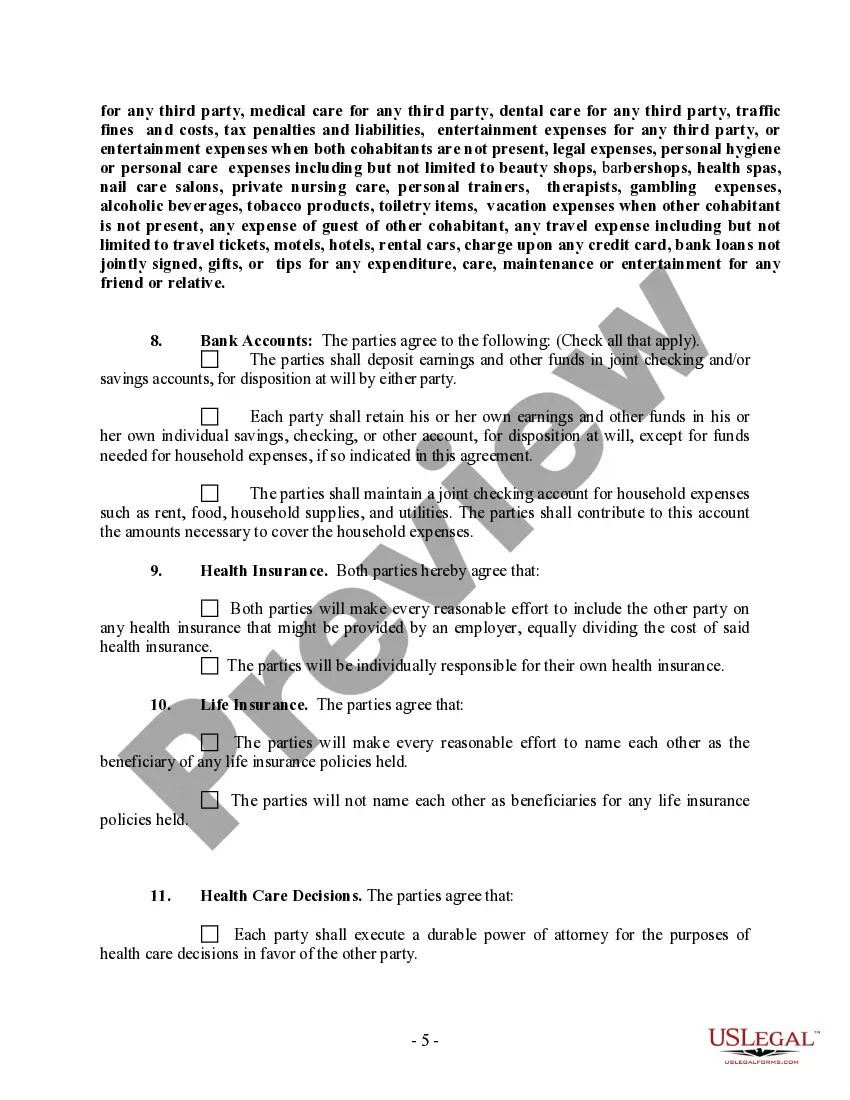 Preview Non-Marital Cohabitation Living Together Agreement