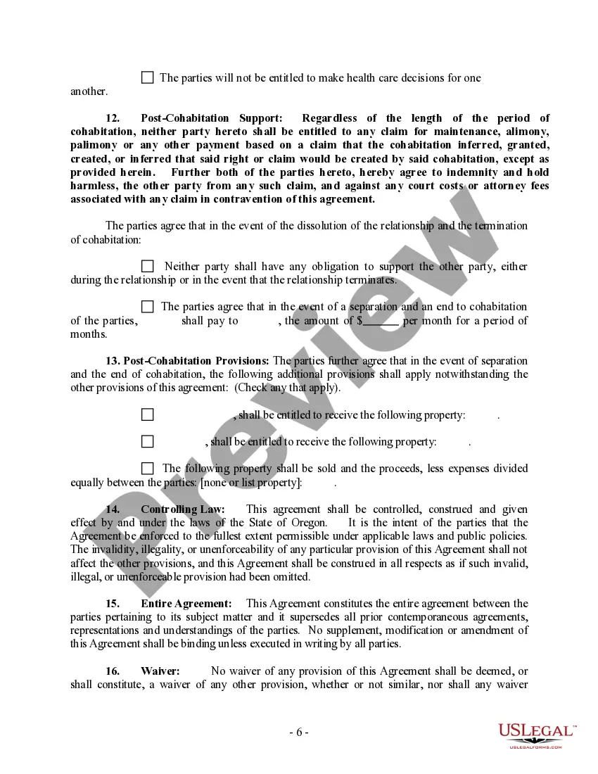 Preview Non-Marital Cohabitation Living Together Agreement