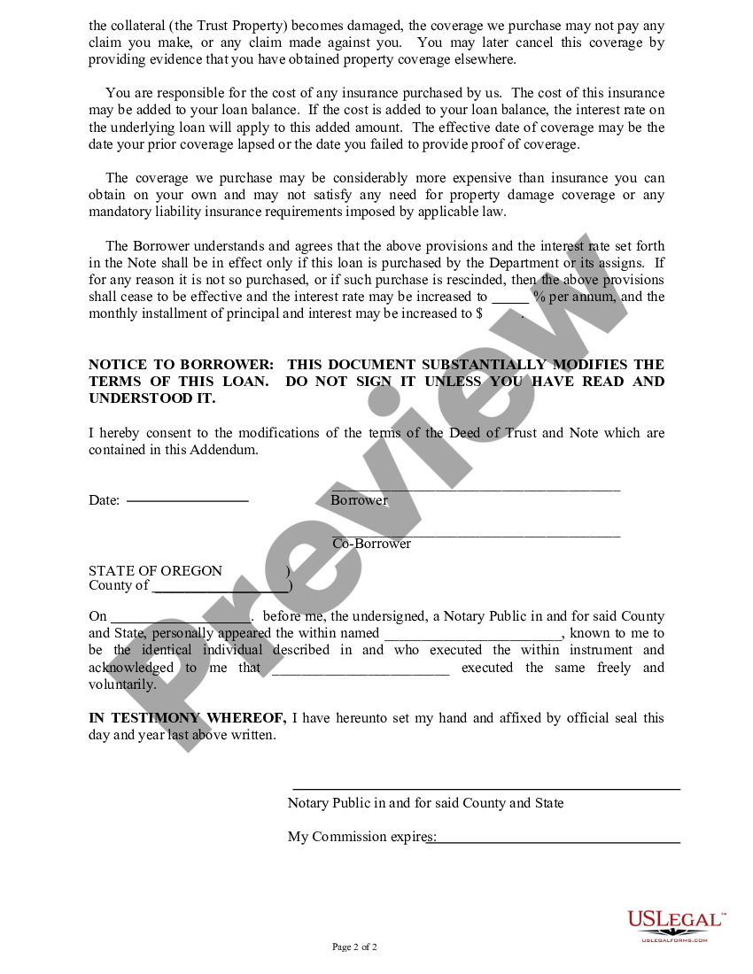 Oregon Addendum to Deed of Trust | US Legal Forms