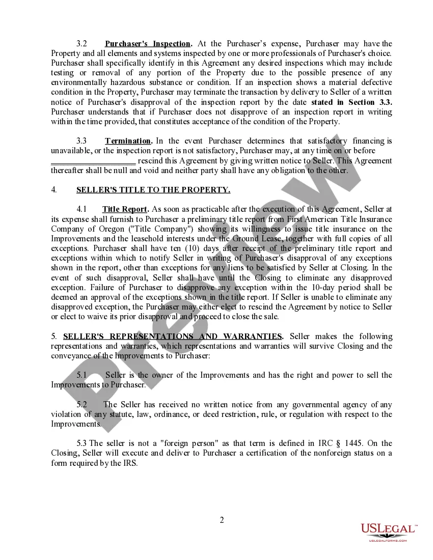 Preview Purchase and Sale Agreement for Land and Improvements