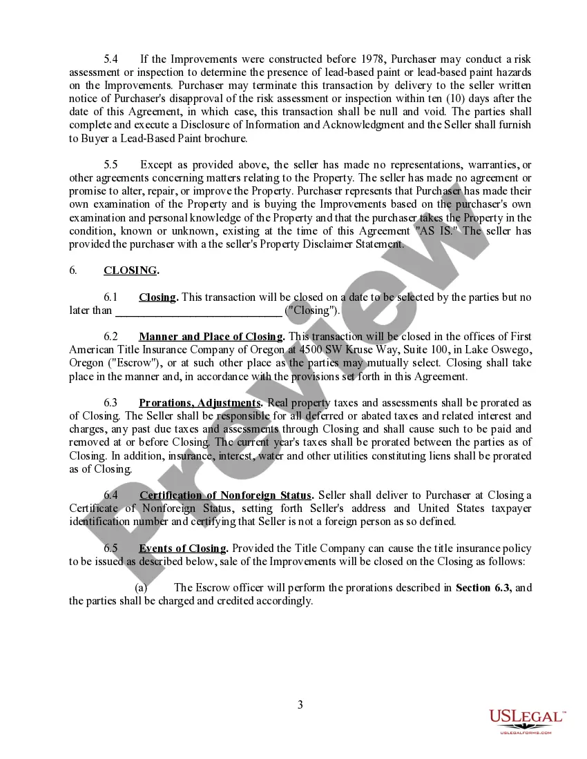 Preview Purchase and Sale Agreement for Land and Improvements