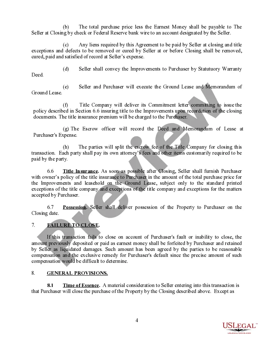 Preview Purchase and Sale Agreement for Land and Improvements