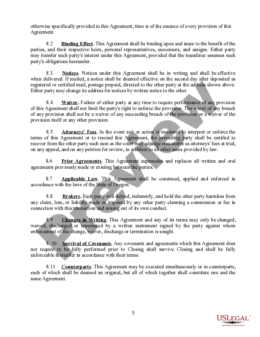 Preview Purchase and Sale Agreement for Land and Improvements