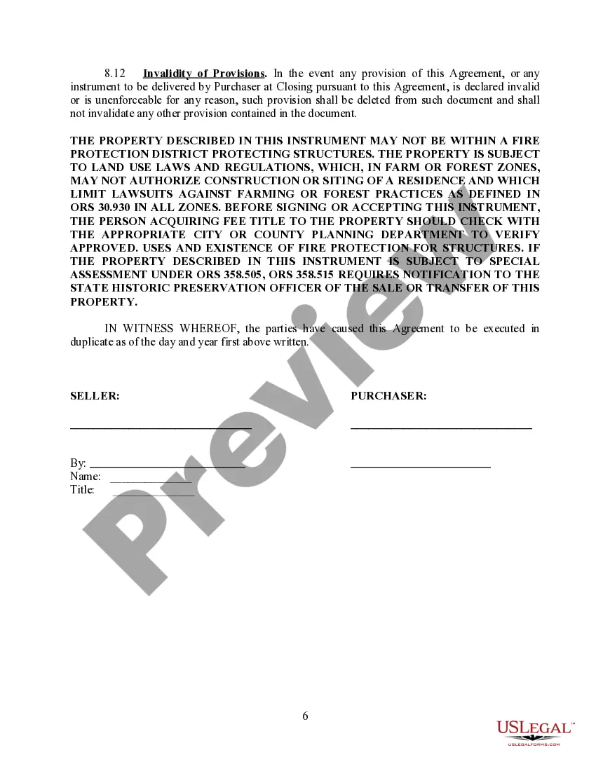 Preview Purchase and Sale Agreement for Land and Improvements