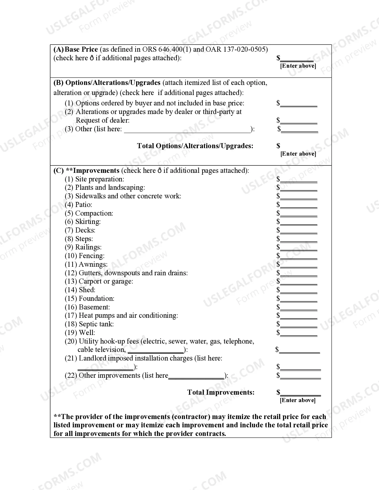 Preview Manufactured Dwelling Purchase Agreement