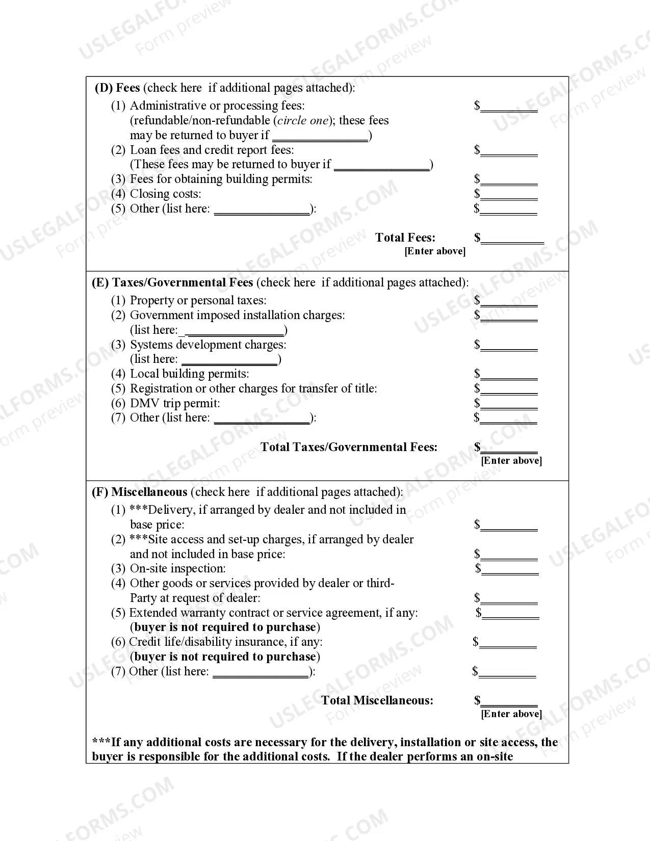 Preview Manufactured Dwelling Purchase Agreement