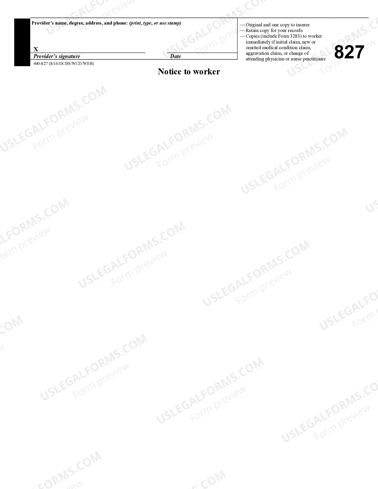 Preview Workers and Physicians Report for Workers Compensation Claim Form 827