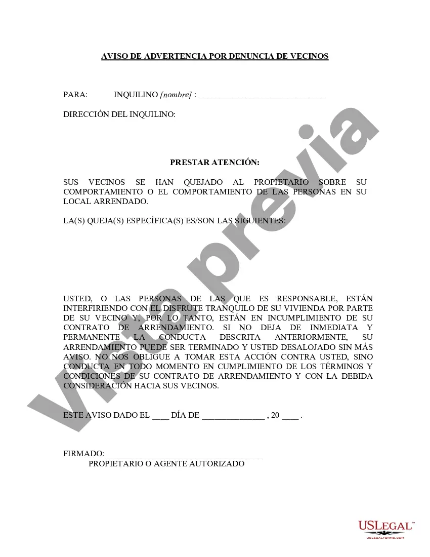 Preview Aviso de Advertencia por Denuncia de Vecinos