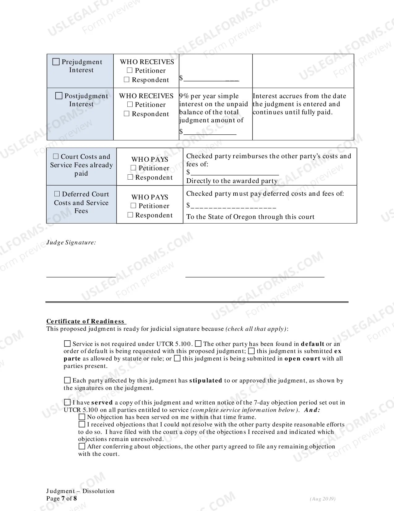 Preview Judgment of Dissolution - Without Children