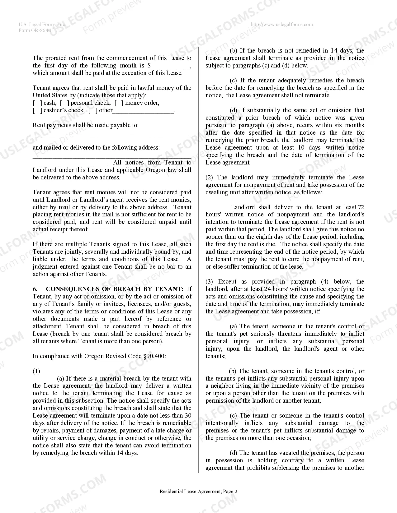 Preview Residential Lease or Rental Agreement for Month to Month
