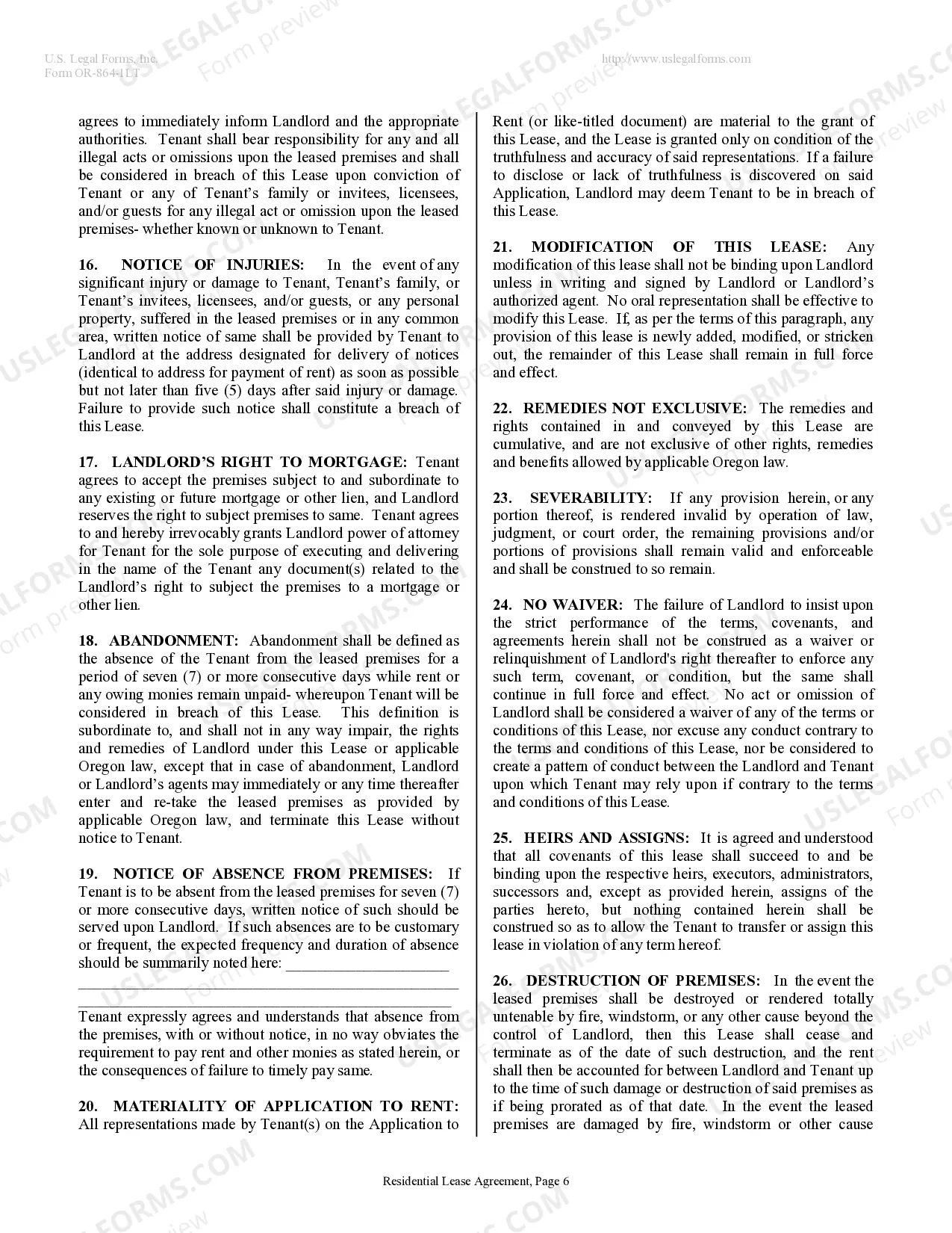 Preview Residential Lease or Rental Agreement for Month to Month