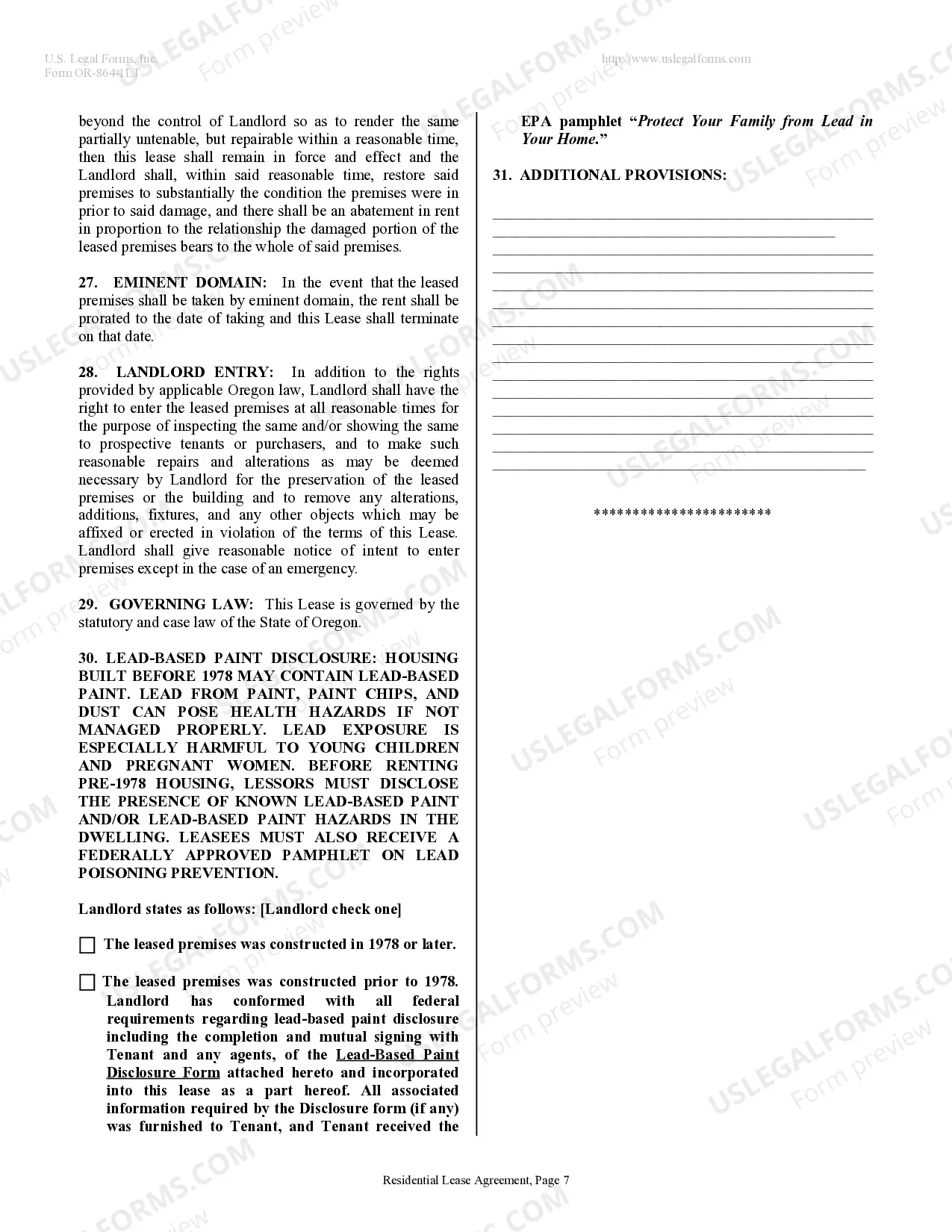 Preview Residential Lease or Rental Agreement for Month to Month