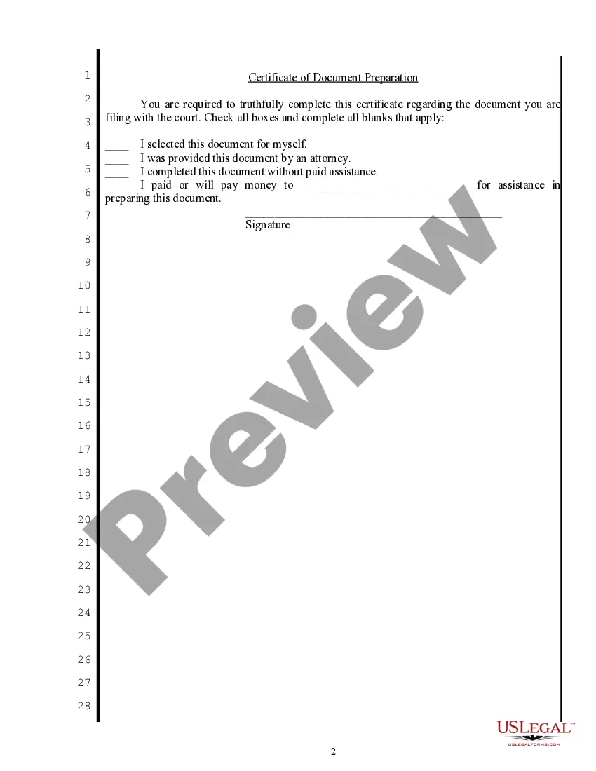 Preview Certificate of Mailing of Judgment regarding support visitation custody