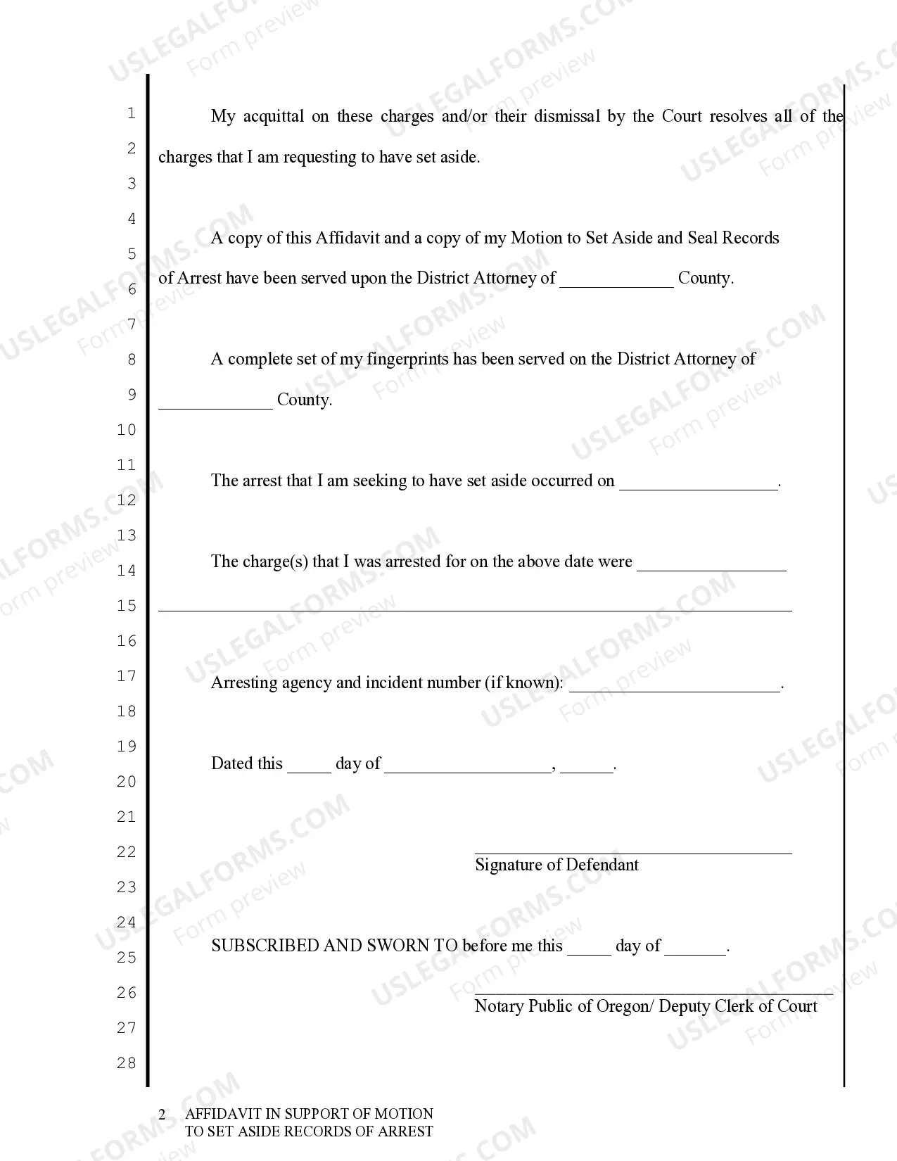 Preview Affidavit in Support of Motion to Set Aside Records of Arrest after Acquittal