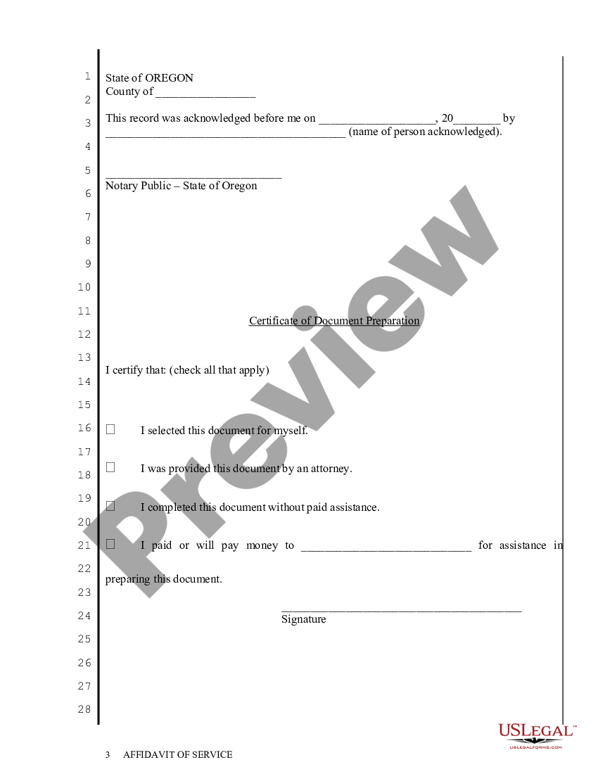 Oregon Affidavit of Service regarding Marriage | US Legal Forms