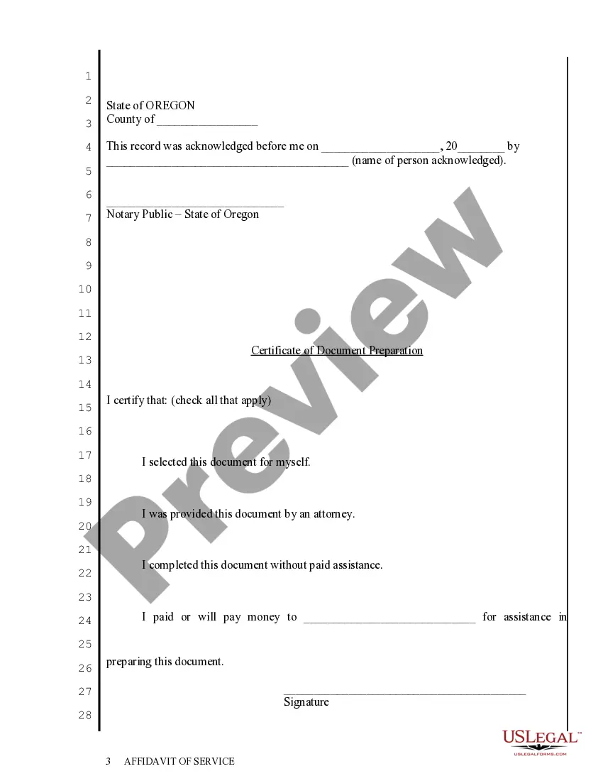 Preview Affidavit of Service regarding Marriage