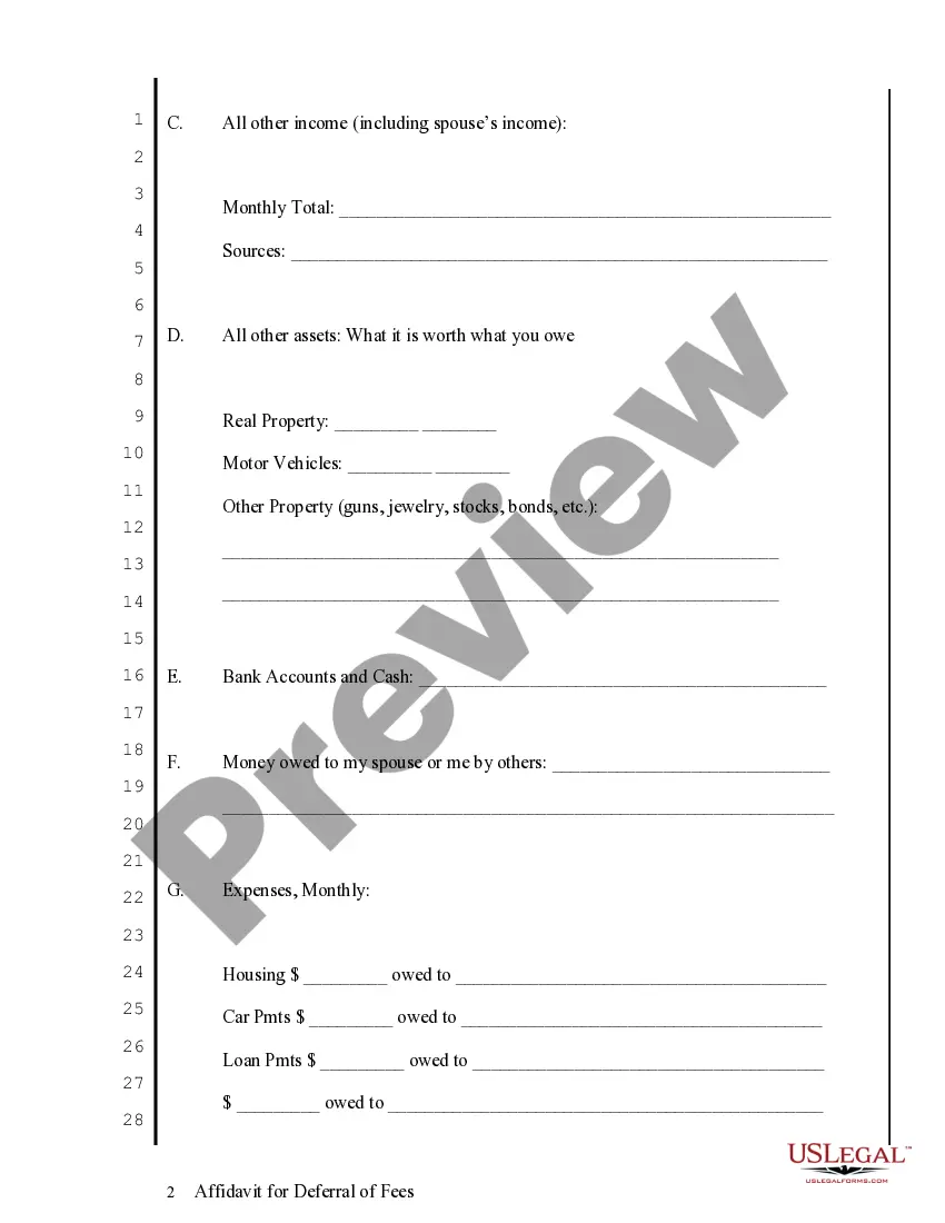 Preview Affidavit for Deferral of Fees with emphasis On persons supported and employment