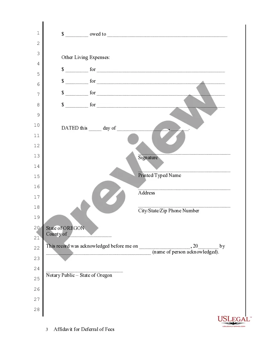 Preview Affidavit for Deferral of Fees with emphasis On persons supported and employment