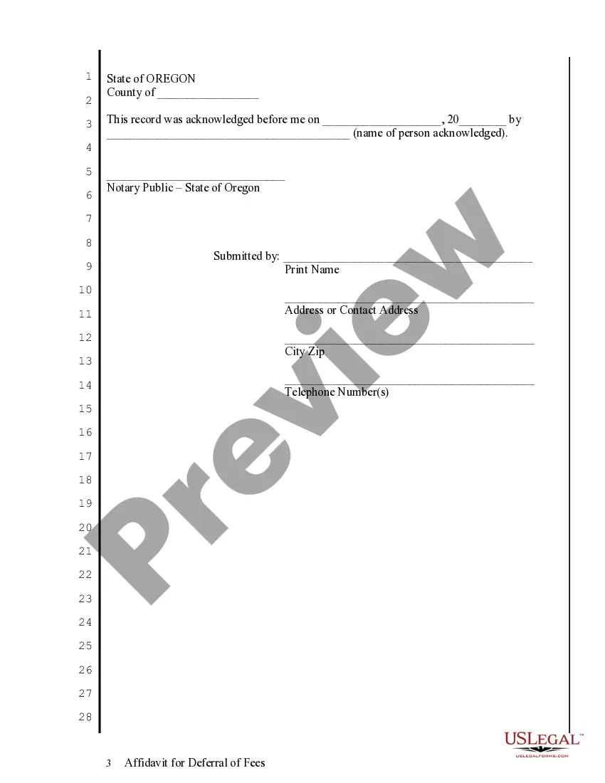 Get Affidavit for Deferral of Fees with emphasis on expenses versus income Preview Affidavit for Deferral of Fees with emphasis on expenses versus income