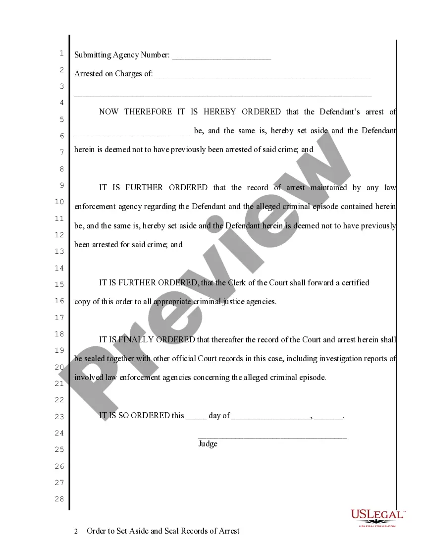 Get Order to Set Aside and Seal Records of Arrest Preview Order to Set Aside and Seal Records of Arrest