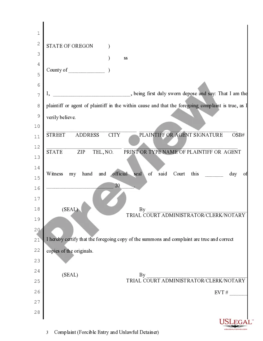 Preview Complaint regarding Forcible Entry and Unlawful Detainer