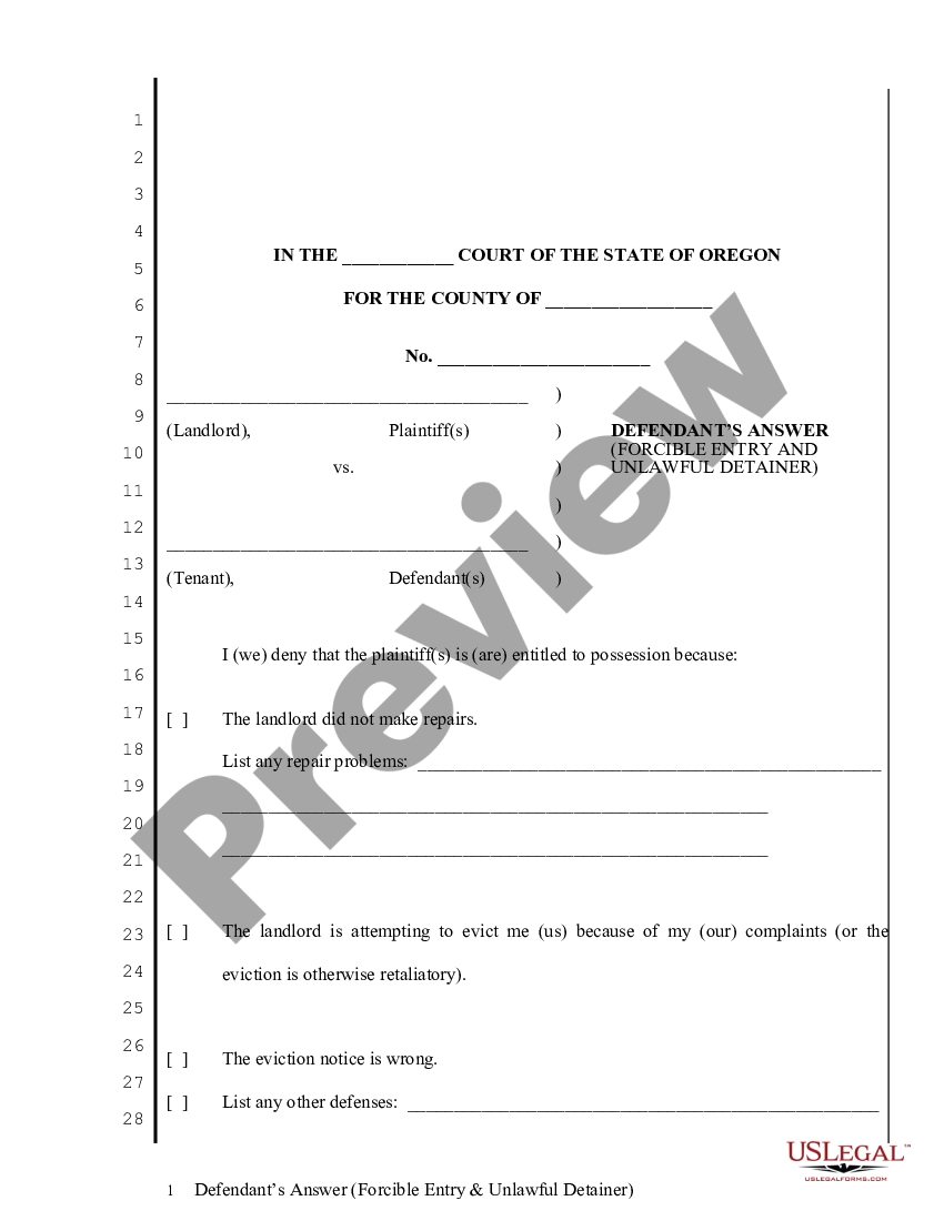 eugene-oregon-defendants-answer-forcible-entry-and-unlawful-detainer-us-legal-forms