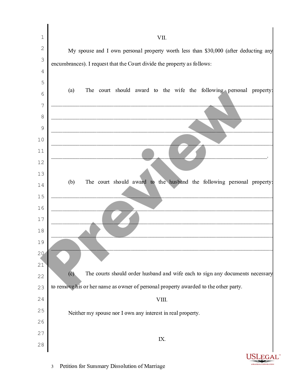 page 2 Petition for Summary Dissolution of Marriage - No Fault preview