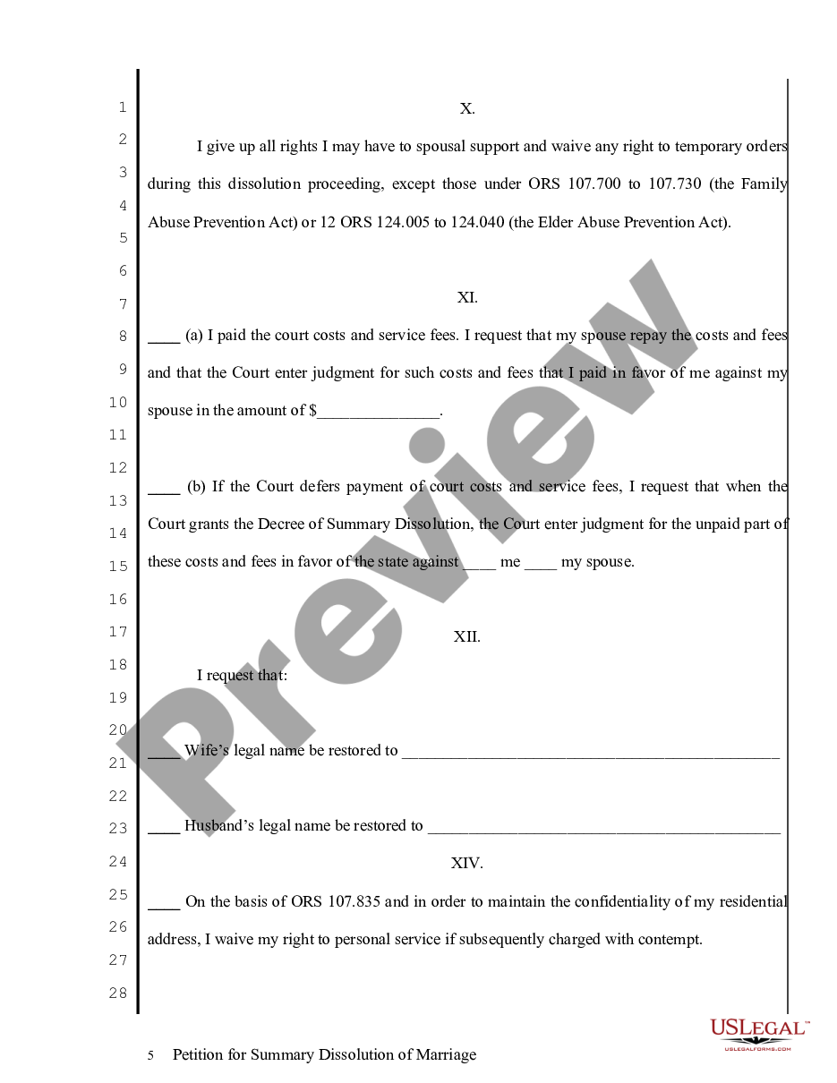page 4 Petition for Summary Dissolution of Marriage - No Fault preview