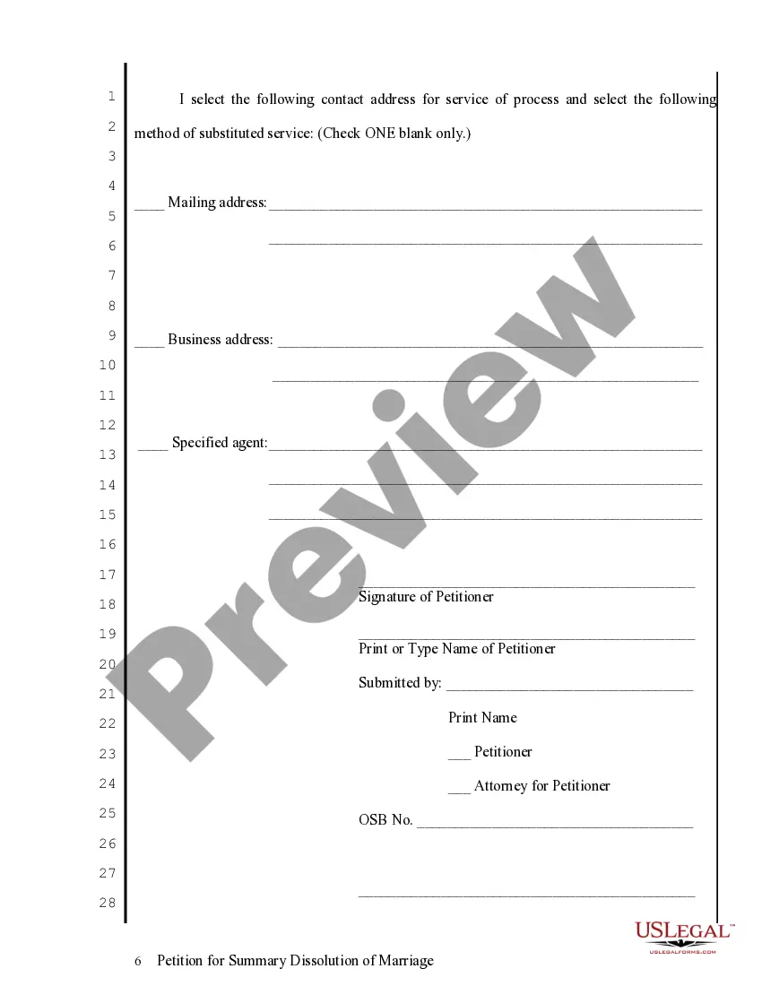 Preview Petition for Summary Dissolution of Marriage - No Fault