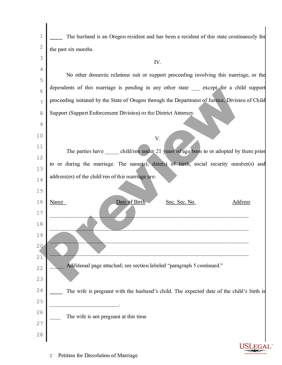 page 1 Petition for Dissolution of Marriage preview