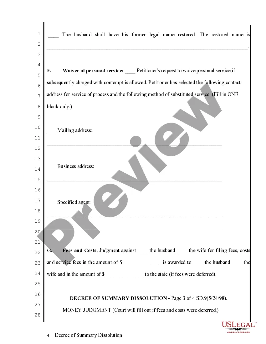 Preview General or Stipulated General Judgment of Summary Dissolution