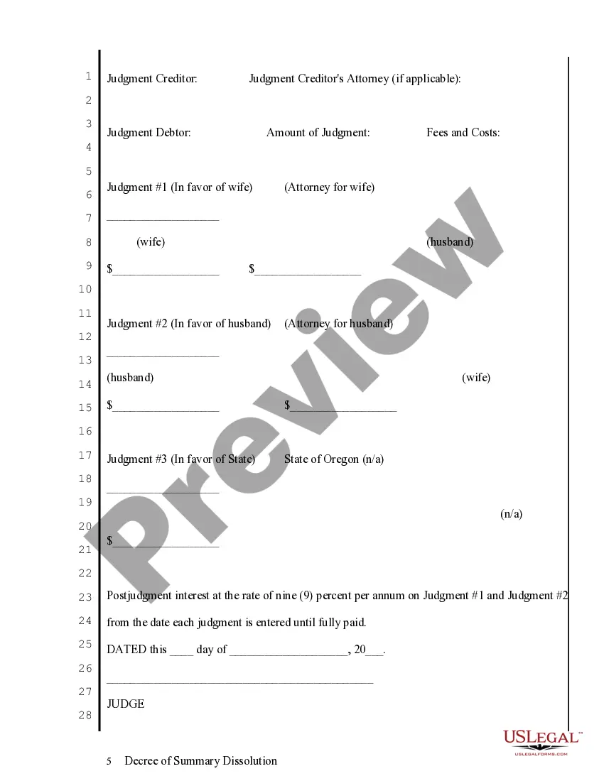 Preview General or Stipulated General Judgment of Summary Dissolution