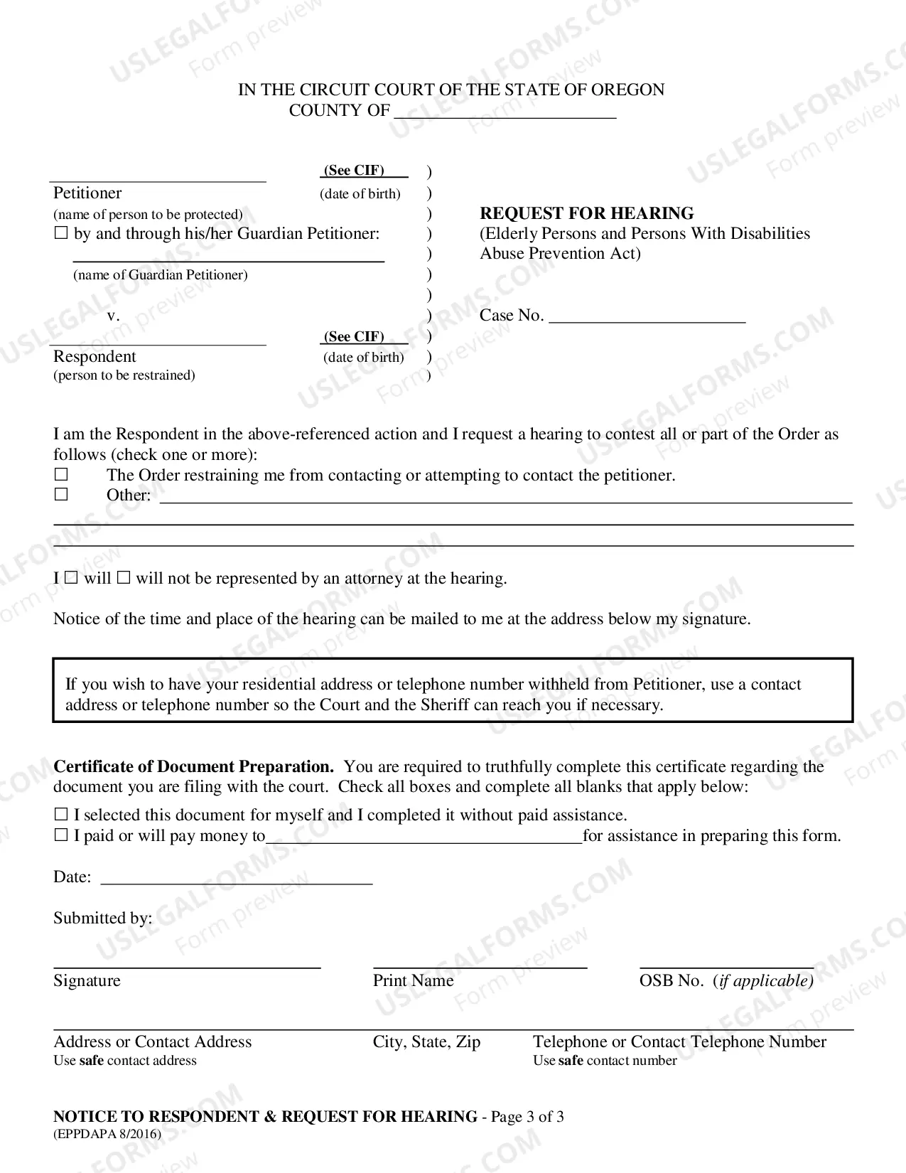 Preview Notice to Respondent - Elder Abuse Prevention Act