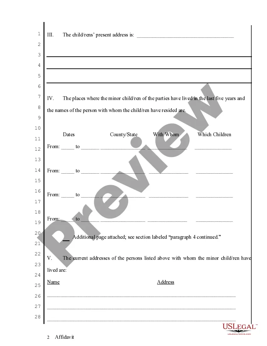 Preview Affidavit regarding Minor Children