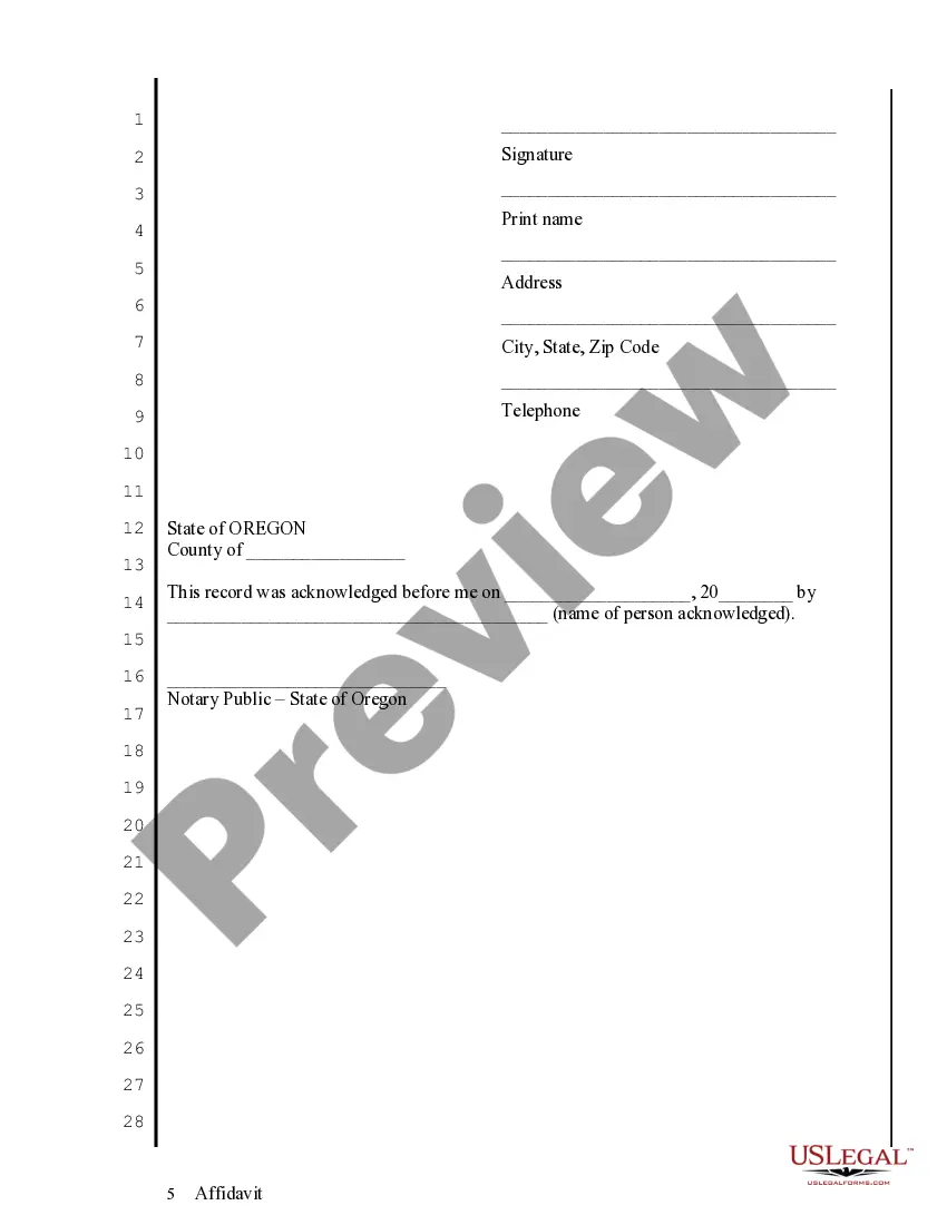Preview Affidavit regarding Minor Children