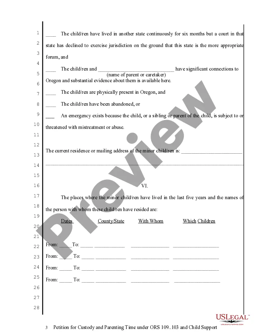 Get Petition for Custody, Parenting Time and Child Support Preview Petition for Custody, Parenting Time and Child Support